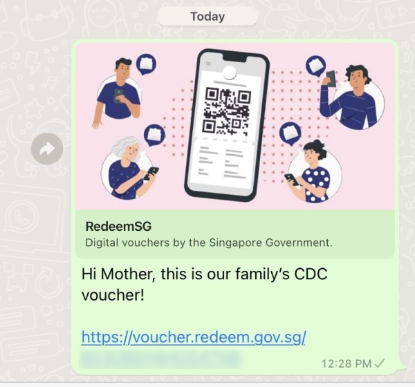 Illustration of voucher link shared via Whatsapp